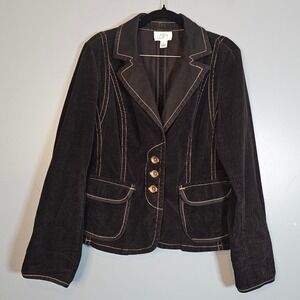 LOFT Ann Taylor Black Corduroy Blazer Jacket Women's Size 8 Button Front